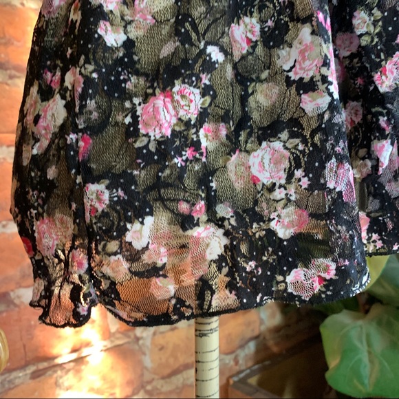 Floral Cottage Core Top Baby Doll Spandex Ties L - Picture 16 of 16